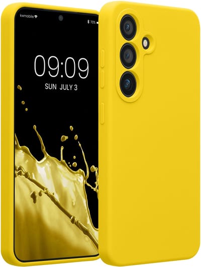 kwmobile telefoonhoesje geschikt voor Samsung Galaxy S25 - TPU backcover met siliconen coating - Smartphone case in stralend geel