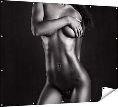 Gards Tuinposter Naakte Vrouwen Lichaam - Erotiek - Zwart Wit - 160x120 cm - Tuindoek - Tuindecoratie - Wanddecoratie buiten - Tuinschilderij