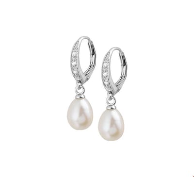 Zilver Gerhodineerde Oorhangers parel en zirkonia brisur haak 1319037