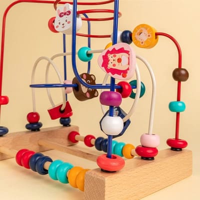 Houten Kralenachtbaan - Kralenspeelgoed Baby - Leren Spelen - Duurzaam Hardhout - 24 x 24 x 15 cm