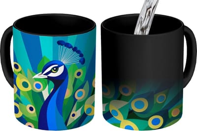 Magische Mok - Foto op Warmte Mokken - Koffiemok - Pauw - Cirkels - Blauw - Magic Mok - Beker - 350 ML - Theemok