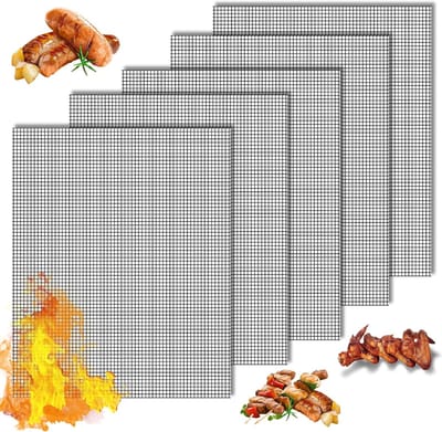 Famanu – BBQ Grill Mesh Mat Set - 42 x 36 cm Barbecue Bakmat Teflon Herbruikbare Grill Mat Hittebestendige Kookmatten voor Bakken - Barbecue Bakmat voor Grillen van Vlees - Houtskool