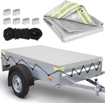Dailygoods- Afdekzeil Waterdicht - Aanhangerafdekking Versterkte Rand - 140 x 115 x 8 cm - 6 m Bungeekoord - Scheurvast - Laadvermogen 350/750 kg - Aanhangwagenzeil