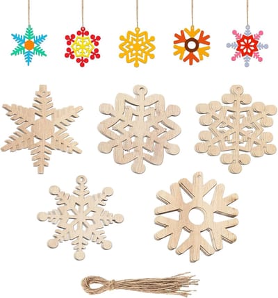 Houten Sneeuwvlokken - Kersthangers Knutsel - Kerstdecoratie - Natuurlijk Hout - 20 Stuks - Naturel