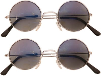 Faram Party - Zonnebril - 2x stuks - Hippie Flower Power Sixties - ronde glazen - antraciet