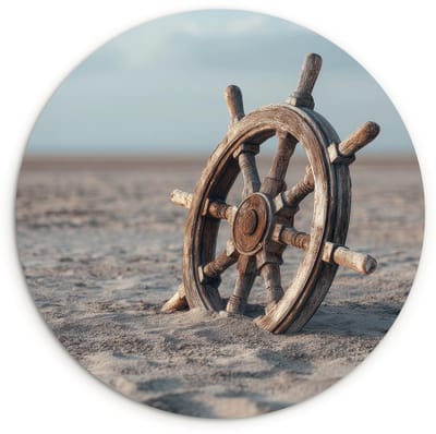 WallCircle® Wandcirkel 120x120 cm - Muurcirkel Scheepsstuur - Hout - Bruin - Zand - Muurdecoratie woonkamer - Wanddecoratie slaapkamer - Kamer decoratie accessoires - Ronde schilderijen XXL
