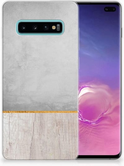 Samsung Galaxy S10 Plus Bumper Hoesje Wood Concrete