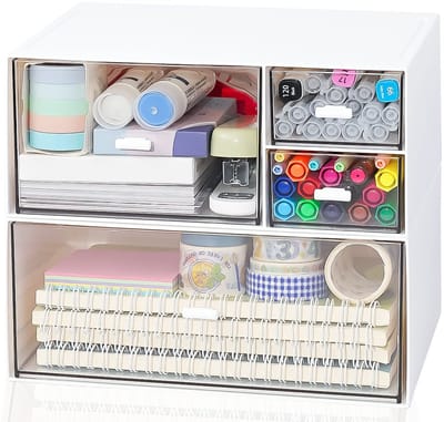 Dailygoods- Bureau Organizer 4 Stapelbare Lades - Opbergdoos voor Make-up - Kantoor/Bureau Accessoires - Organizer voor Badkamer/Dressoir - Kunststof Materialen