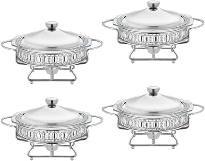 Buffet Warmers Set - Chafing Schotel - Feestelijk Serveren - Rond Glazen Ontwerp - 2L Capaciteit - Zilver