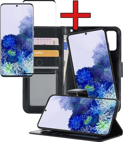 Hoesje - 2 in 1 - Geschikt voor Samsung Galaxy S20 - Met Screenprotector - En Uitneembare Hard Cover - Kunstleer - Bookcase - Wallet Case - Met Pasjeshouder - Book Case - Uitneembaar - Pashouder - Telefoonhoes - Zwart