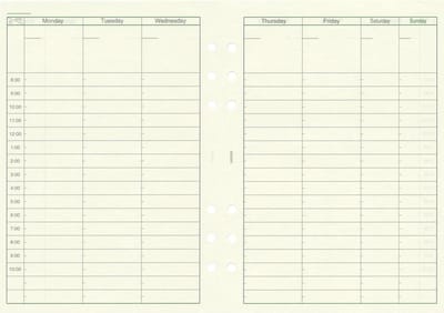 Aanvulling A5 voor o.a. Filofax (Clipbook) Kalpa Planners 40 Pag. Ongedateerde Weekplanner 64g/m² Crème Tomoe River Papier