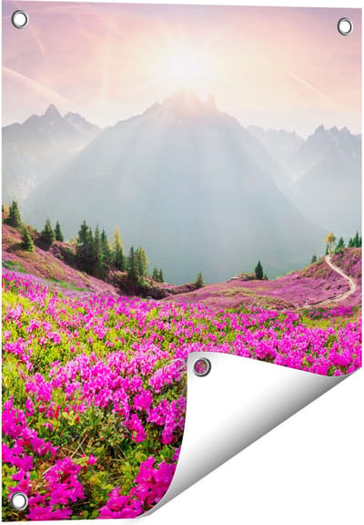 Gards Tuinposter Rhododendron Bloemenveld in de Alpen - 40x50 cm - Tuindoek - Tuindecoratie - Wanddecoratie buiten - Tuinschilderij