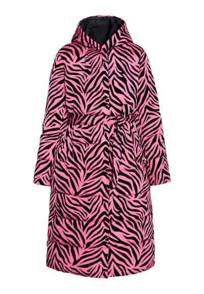 Faina Lange gewatteerde jas Dames Roze zebra
