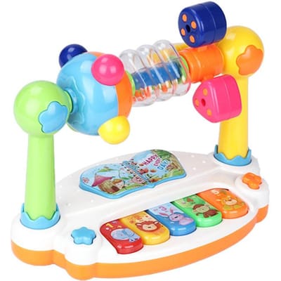 Baby Piano Speelgoed Kinderen Roterende Muziek Piano Toetsenbord met Licht Geluid, Muzikaal Speelgoed voor Peuters, Vroege Educatieve Muziek Speelgoed Geschenken blue
