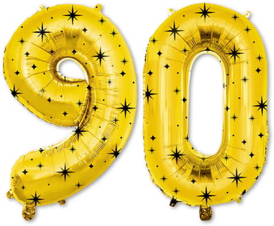 LUQ – Folieballonnen Cijfer 90 – Goud-Zwart – Verjaardag Decoratie – Cijfer Ballon – Feest Versiering – Helium Geschikt