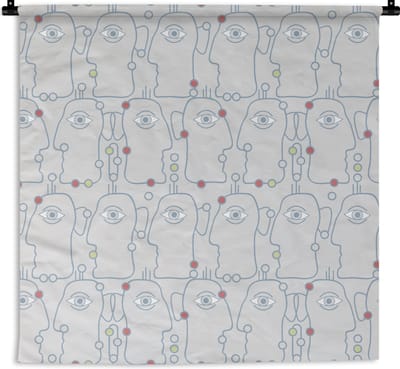 Wandkleed - Wanddoek - Line Art - Gezicht - Patroon - 180x180 cm - Wandtapijt