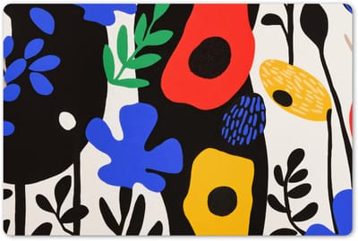 Placemats 45x30 cm - Placemat kunststof - 1 stuk - Bloemen - Bladeren - Abstract - Zwart - Borden onderleggers - Decoratie voor op tafel - Keuken tafeldecoratie accessoires - Vinyl onderlegger - Tafelversiering