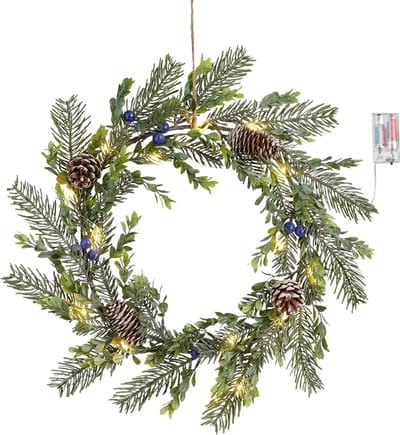 Wreath led green 15L TIPS 84 battery operated - h7xd42cm