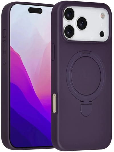 Backcover Hoesje Geschikt voor: iPhone 17 Pro Max Volledig Dekkende Schokbestendige Siliconen Backcover met Ringstandaard – 360° Bescherming - Grape Purple