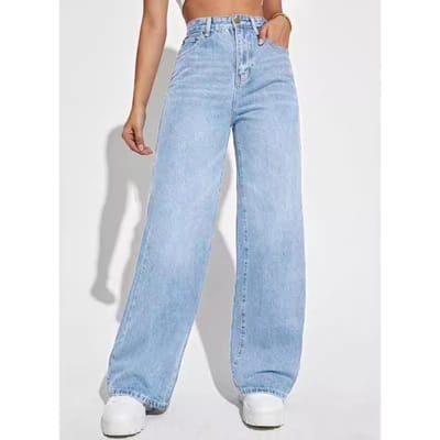 Mode Hoge Taille Rechte Jeans Dames Herfst Blauw Casual Losse Wijde Pijp Jeans Broek Gestreept Palazzo Broek XXL lichtblauwe kleur