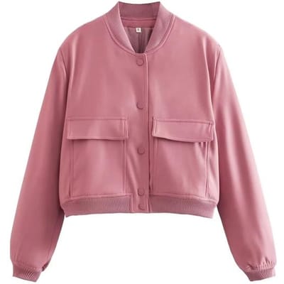 Dames bomberjack mode met zakken lente jassen jas vintage lange mouwen casual nieuw binnen bovenkleding chique tops S roze