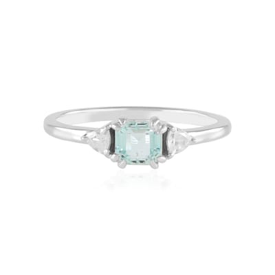 Cavill - 925 Sterling Zilver Ring - Paraiba Nigeria Smaragd 0,56 ct - Triljant Zirkon 0,23 ct - Elegante Achthoekige Ring