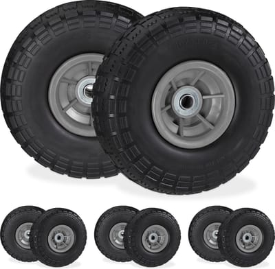 8x steekwagenwiel anti-lek - 4.1/3.5-4 - rubberen band - reservewiel zwart-grijs