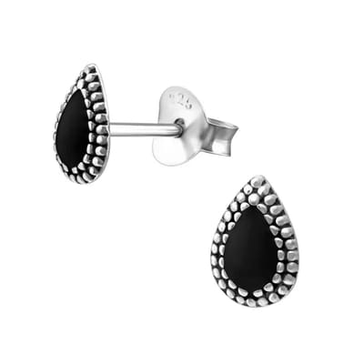 Aramat Jewels | Oorbellen | Zilveren Bali Druppel Oorbellen – 7x4mm – Emaille in Zwart, Blauw of Rood | Zwart | |4mm | Zilver | Volwassenen | Verkleurd niet