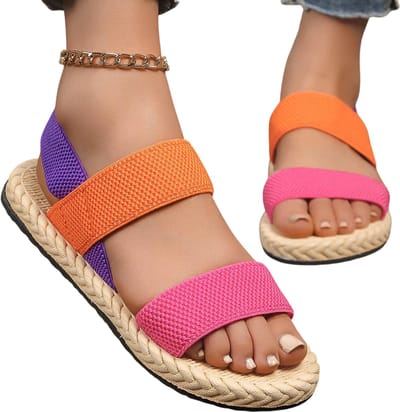 Dames Sandalen Platte Elastische Zomerschoenen, Antislip, Slijtvast, Multikleur, Comfortabel, Casual, Mode Trend, Lichtgewicht en Veelzijdig voor Dagelijks Gebruik - Maat 37