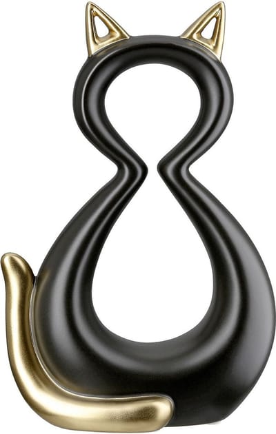 Gilde handwerk - Beeld - Sculptuur - Kat - Poes - Keramiek - Zwart/Goud - 6x11x17cm