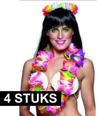 4x Hawaii kransen/tropische bloemenslingers - Bloemenkransen - Verkleed decoratie Hawaii themafeestje