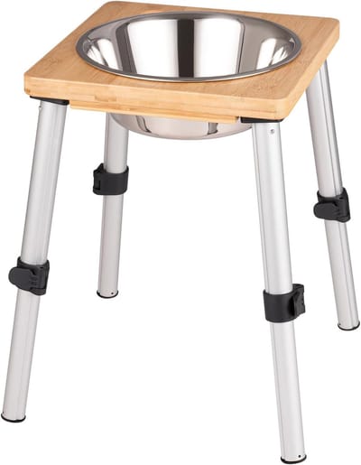 Voerbak Hond - Verhoogde Voerbak - Grote Honden - Antislip Bamboe Standaard - 1.92 Liter - Zilver