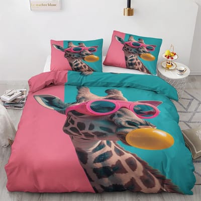 Grappig Giraffe Dekbedovertrek King 3-delig Kleurrijk Dieren Beddengoedset, Zacht Microvezel Graffiti Dekbedovertrekset met Kussenslopen 180x210cm 3pcs&Duvet Cover
