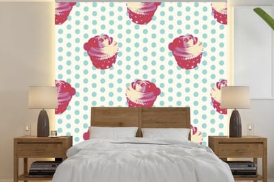 Behang - Fotobehang Patronen - Cupcake - Eten - Breedte 240 cm x hoogte 240 cm