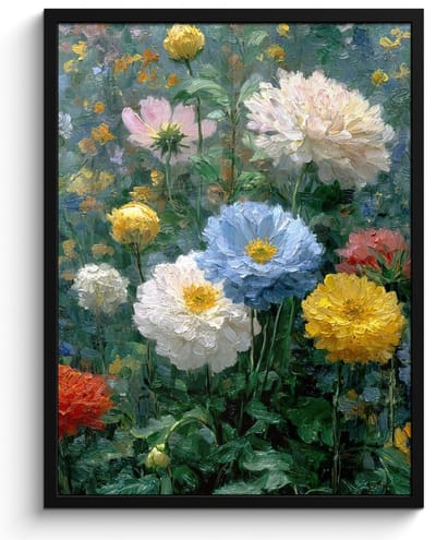 Poster in lijst - Fotolijst 60x80 cm - Posters - Close-up - Veld - Bloemen - Kleurrijk - Posterlijst zwart - Decoratie - Wanddecoratie woonkamer - Muurdecoratie slaapkamer