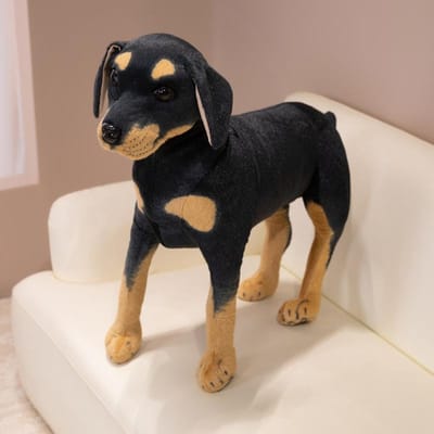 Super Realistisch 3D Rottweiler Pluche Speelgoed Zwarte Staande Hond Knuffeldier Perfect Cadeau voor Kinderen Kerstmis Halloween 25cm zwart