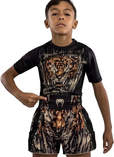 Venum Tiger Muay Thai Shorts Kids Zwart Neon Oranje - Kids - 8 Jaar