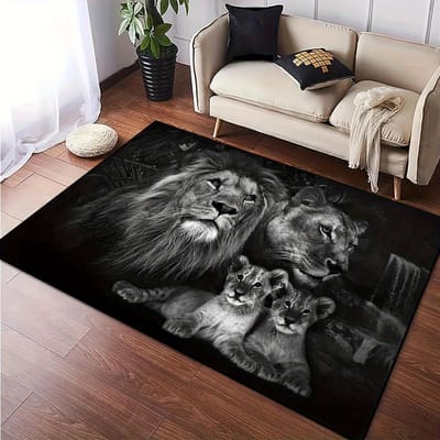 Comfortabel Kristalfluweel Tapijt 1st, Leeuwenfamilie Print Vloerkleed, Antislip Wasbaar Polyester Tapijt, Machine 60*90cm