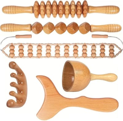 Massagekit Houttherapie - Lichaamsvorming Tool - Spierpijn Verlichten - 6-in-1 Set - 42x12x12 cm