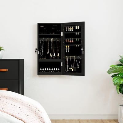 Sieradenkast Spiegel - Opberger met LED - Sieraden Organiseren - Wandmontage Mogelijk - 315 x 9 x 67 cm - Zwart