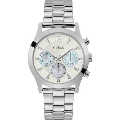 Guess Analoog kwartshorloge voor dames, met roestvrijstalen armband W1295L1, zilver