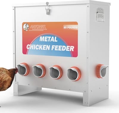 HAYOHRT 80-120 lbs Capaciteit Kippenvoeder Geen Afval 10-Poorten Automatische Grote Pluimvee Feeder met Klink & Handvat voor Kippen Bantams Fazanten Pluimvee Coop Weerbestendig