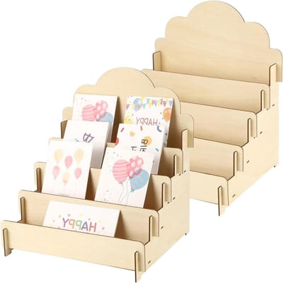 Houten Kaartrek - Display Rekken - Kaarten Presenteren - Vier Niveaus - 2 Stuks - Licht Hout