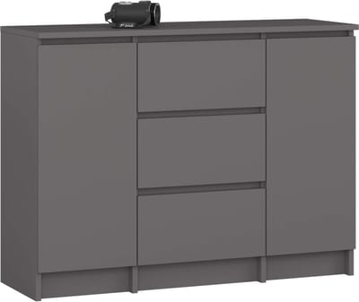 Ladekast K100 met 3 Lades en 2 Deuren / AKORD Furniture Factory / Grafietgrijs / 101 x 76 x 35 cm