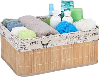 mandje badkamer - 15,5 l - bamboe - met retro print - opvouwbaar - voor speelgoed - natuur
