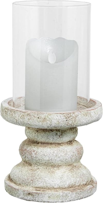 Kandelaar Keramiek Glas - Kaarsenhouder Decoratief - Sfeerverlichting Creëren - Rustiek Wit Design - 14 x 26 cm - Wit