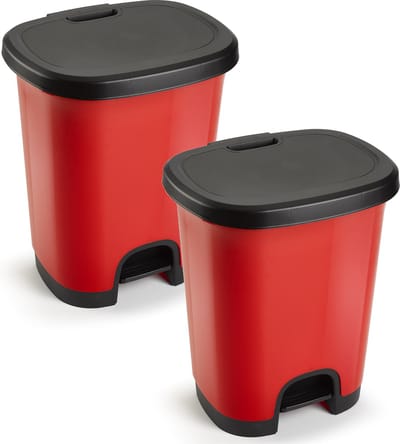 Plasticforte Vuilnisbak Pedaalemmer - 2x - rood/zwart - 18 liter - 33 x 28 x 40 cm - kunststof - afvalbak