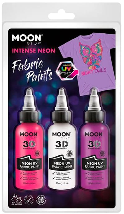 Moon Glow Textielverf Neon Uv 30ml. 3 Stuks roze/wit/paars