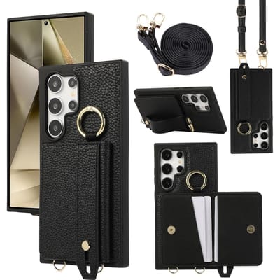 Crossbody Portemonnee met Kaarthouder Telefoonhoesje voor Samsung Galaxy S25 Ultra S24 FE S23 S22 Plus Lanyard Polsband Lederen Hoes For Samsung Galaxy S24