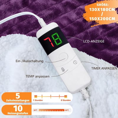 Elektrische deken met 10 warmtestanden en timer - Zachte Knuffeldeken voor Bank en Bed